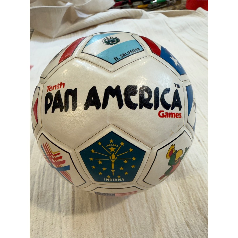 Vintage 1987 Tenth Pan American Games Indianapolis Soccer Ballâ Flag Print 5in